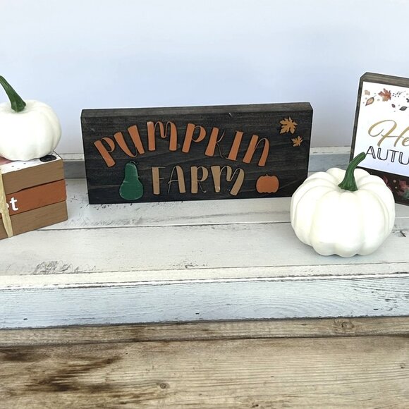 Handmade Mini Sign, Tiered Tray Decor, Shelf Sitter, Fall, Pumpkin Farm - Picture 1 of 9